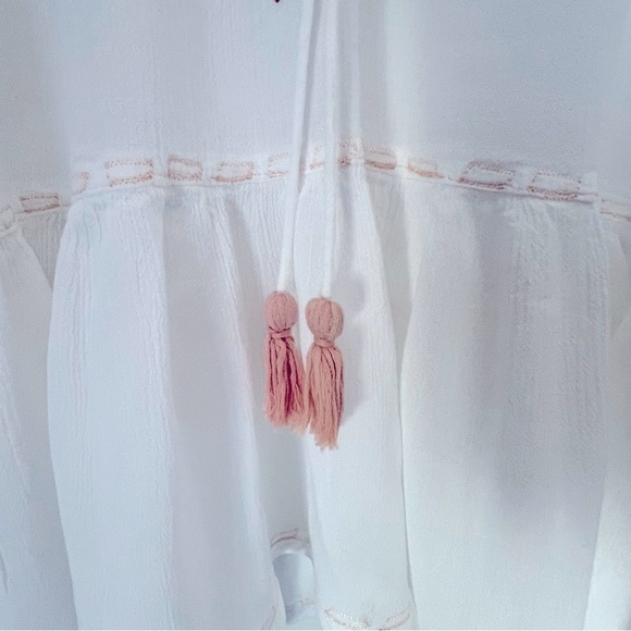 Rare Farm Rio Colorful Embroidered Tropical White Kaftan Beach Cover-up One Size - Picture 9 of 14